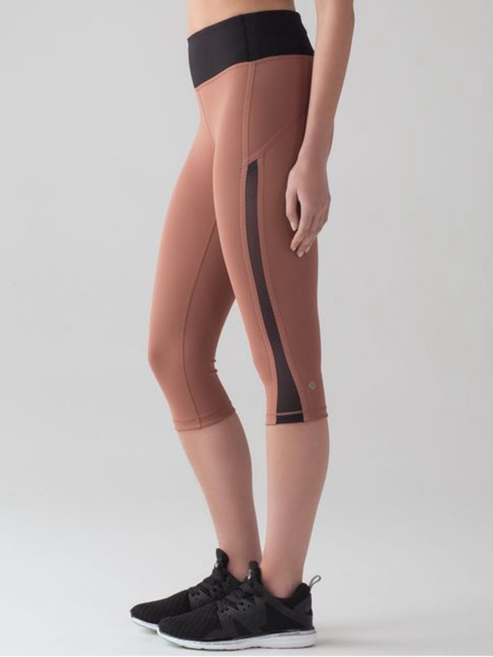 Lululemon  Athletic Dusty Rose Performance Capri Leggings with Black Waistband